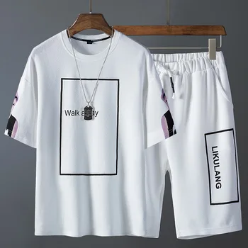 Tracksuit Vyrų Vasaros vyriški trumparankoviai marškinėliai 2 Vnt Rinkiniai Mados korėjos Streetwear Spausdinimo 2020 Sporto Šortai Atsitiktinis Apranga