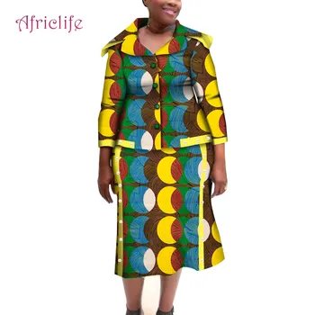 Afrikos Moterys Kailis ir Sijonas Kostiumas Mados Pavasario Drabužių Afrikos Vaškas, Medvilnės Graži Mergina Sijonas Rinkiniai WY6664