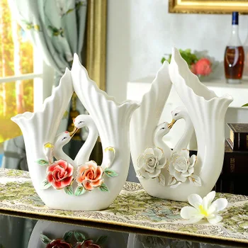 Šiuolaikinės keramikos gėlių kompozicijų vaza namų puošybai ranka-dažytos gėlių išdėstymas, gimtadienis, vestuvės housewarming dovana gulbės