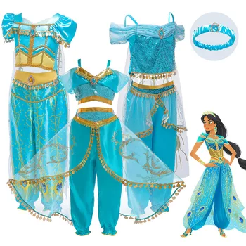 Merginos Jazminų Dress Up Kids Helovinas Kalėdų Princesė Aladdin Jazminų Kostiumas Vaikams Pilvo Šokių Suknelė Indijos Disfraces