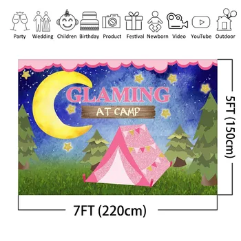 Glaming Camp Šalis Fone Sleepover Gimtadienio Reklama Stovykloje Pagal Žvaigždes Girly Glamping Šalis Fone, Dekoracijos