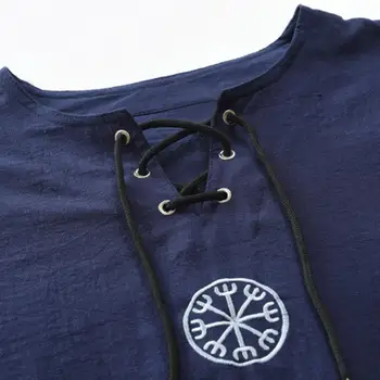Vyrų Plius Dydžio Marškinius, Aukščiausios Senovės Vikingų Siuvinėjimo Nėrinių V-Kaklo, ilgomis Rankovėmis Marškinėliai Viršuje 2021 Naujųjų Metų Vyrų Drabužiai
