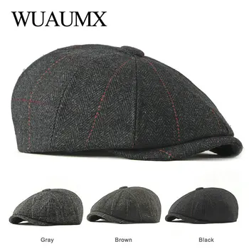 Wuaumx Retro Newsboy Kepurės Vyrų Aštuoniakampis Skrybėlės Juoda Britų Dailininkų Kepurės Rudenį, Žiemą Beretės Eglute Butas Kepurės gavroche