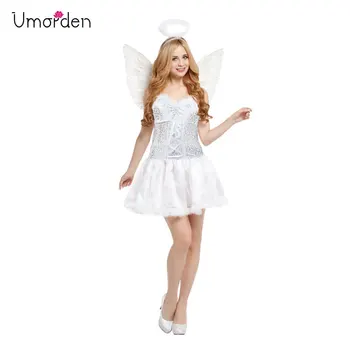 Umorden Purim Karnavalą Šalies Halloween Kostiumai Lady Moteris Grynumas Baltas Angelas Kostiumas Moterims Fancy Dress Sparno