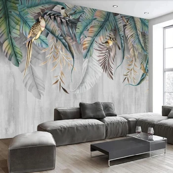Custom didelių 3d tapetai, freskos šiaurės augalų lapų, žiedų ir paukščių fone, sienų apdaila dažymas tapetai, freskos