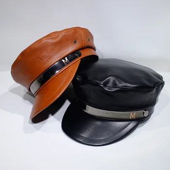 2019 Žiemos PU Odos Juodos Beretės Moterys Vyrus Karinių Skrybėlę Snapback Kepurės Moterų Casquette Pasiekė Bžūp jachta kapitonas skrybėlę