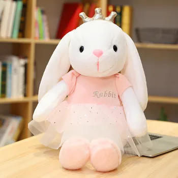 60cm Bunny Princess Žaislas Įdaryti Karūna Lacy Apsirengęs Mėlynos, Rožinės Baleto Lop Saldus Triušis Plushie Merginos Gimtadienio dovana