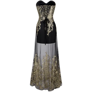 Angelas-mados Derliaus 1920 Stebėjimo Siuvinėjimo Matyti Per Nėrinių Ilgą vakarinę Suknelę vestidos de noche Juoda 189