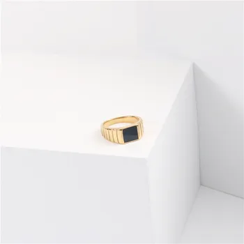 Pora Žiedas Normcore 18k Auksu Juodas Kvadratas Geometrinis Tekstūros Piršto Žiedus Unisex Vyrų, Nerūdijančio Plieno, Aukso Žiedas