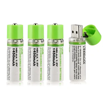 1.2 V AA įkraunamos baterijos 1450mAh Ni-MH baterijos ciklo USB įkrovimo žaislų priemonė, žibintuvėlis įkraunamas Ni-MH baterija