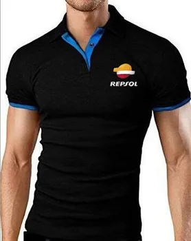 Nauji vyriški poloshirt už REPSOL trumpomis rankovėmis vasarą Tshirts Aukštos Kokybės Sporto megztiniai Viršų Tees Turn-žemyn Collarpolo