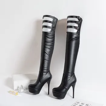 MORAZORA 2020 didelis dydis 46 aukštakulniais per kelius siekiantys batai moterims, suapvalinti tne plonas aukštos platformos batus seksualus gladiatorių batus moteris