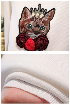 Cakucool Naujų Trikotažo marškinėlius Moterims, Pavasarį Katės Pleistras 3D Gėlių Embroid Plonas Megztinis ilgomis Rankovėmis Tee Traukti Plonas Megztinis Viršūnes Femme