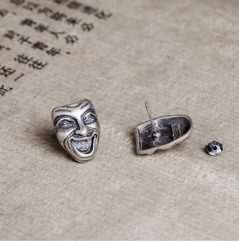 925 sterlingas sidabro liūdna laimingas, asimetriškus veido auskarai punk, gothic stiliaus naujas juokinga komedija simbolių veido auskarai