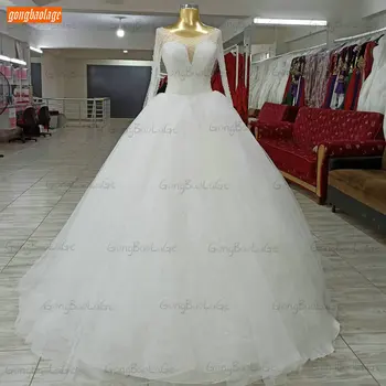 Blizgučiai Baltos Puošnios Vestuvinės Suknelės Nėrinių Vestidos De Novia 2021 Ilgomis Rankovėmis Kamuolys Suknelė Vestuvių Suknelė Užsakymą Suknia Slubna