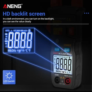 ANENG ST183 Skaitmeninis Apkabos Metrų 6000 Skaičiuoja True RMS Multimetras DC/AC Įtampos Testeris LCD Apšvietimas Talpą, NCV Ohm Bandymai