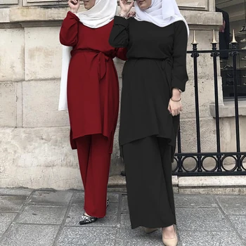 Abaja Dubajaus Musulmonų Viršūnes Ansamblis Femme Musulmane 2 Vnt Pantalon Omanas Pakistanas Turkijos Islamo Apranga Moterims Suknelė, Hijab Rinkinys