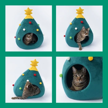 Naminių Gyvūnėlių Namuose Kačių Kalėdų Eglutė Žibinto Formos Lova Šuns Guolį Šuniukui Urvas Skalbti Mat Šiltas, Minkštas Žiemos Cat House Pet Supplies Lova