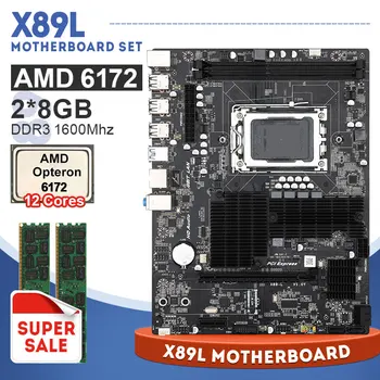 X89 Darbastalio Plokštė Socket G34 su AMD 6172 CPU 12-Core Dual Kanalus ir 2*8GB DDR3 1 600mhz USB3.0 PCIE Lizdas