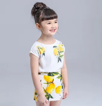 2019 vasaros mados Mergina drabužių rinkiniai Prekės citrinų spausdinti baby girl tiktų Vaikams Lemon tree rinkiniai medvilnės marškinėliai/palaidinė+šortai