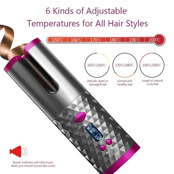 Nešiojamų Belaidžio Automatinė Plaukai Garbanoti Geležies Hair Curler Įkrovimo Auto Sukasi Garbanoti LCD Ekranas Nešiojamų Garbanos Įrankiai