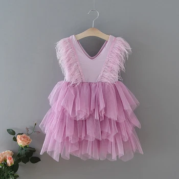 Mergaičių Suknelės, Šaliai, 2021 Naujas V kaklo Plunksnų Purus Tiulio Tortas Suknelė Princesė Suknelės Vestuvių Parodoje Kūdikių Drabužiai E1955