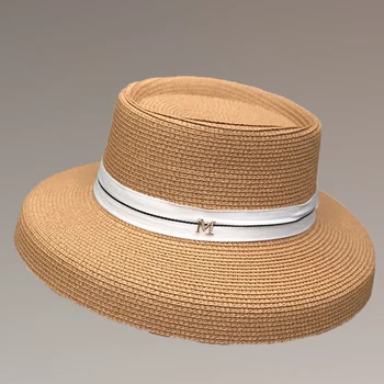 Nauja Vasaros Saulės Skrybėlės Ponios Kietas Paprastas Elegantiškas Platus Kraštų Skrybėlę Moterų Round Top Panama Floppy Šiaudų Paplūdimio Skrybėlę, Moteris