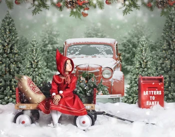 Mocsicka Kalėdų Raudona Sunkvežimių Fotografijos Foną, Žiemos Sniego Photocall Fono Foto Studija Pušis Kalėdų Vainikas Dekoras