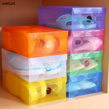 10vnt vaikams/moterims/vyrams skaidrios spalvos plastiko batų parduotuvė dėžutės lankstymas dėžutės rėmas