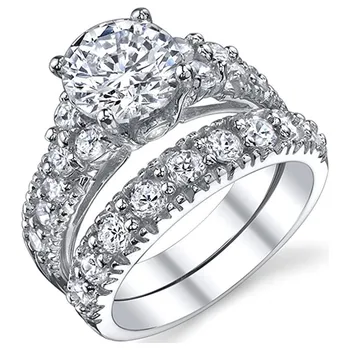 Madinga Moteriška Balta Krištolo Akmens Žiedas Nustatytas Klasikinis Sidabro Spalvos Sužadėtuvių Žiedai Moterims Prabanga Nuotaka Turas Vestuvių Žiedas