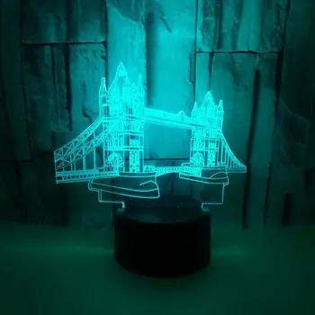 Creative 3D Naktį Šviesos Usb Spalvinga Tower Bridge Formos Led Lampara Miegamojo Lovos Miegoti Šviesos Pastato Stalo Lempa 7 Spalvų