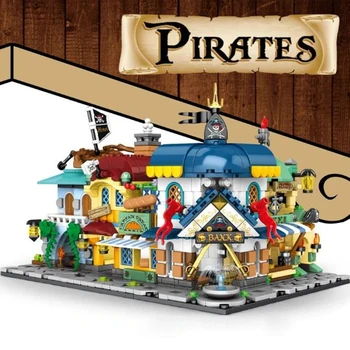 Miesto Pramogų Parkas Serijos Piratų parduotuvė Animacinių filmų Rojus plytų nustatyti vaikų draugai švietimo blokai žaislas dovana