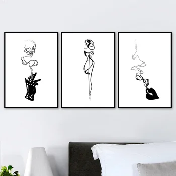 COLORFULBOY Rūkymas Mergina Juoda Balta Siena Menas Spausdinti Paveikslai Abstraktūs, Plakatų Ir grafikos Sienos Nuotraukas, Už Kambarį