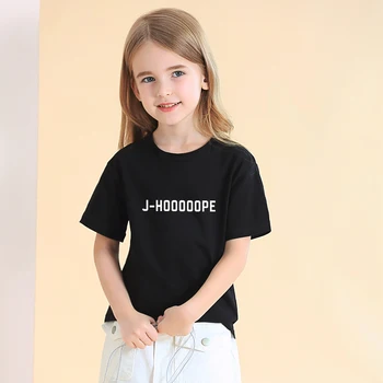 Korėjos Kpop J-HOOOOOPE Laišką Atspausdintas T-shirt Bangtan Berniukų Drabužius Vasarą Naujų Trumpas Rankovės Medvilnės Marškinėliai Mergaitėms, Vaikams Laisvalaikio Viršūnės