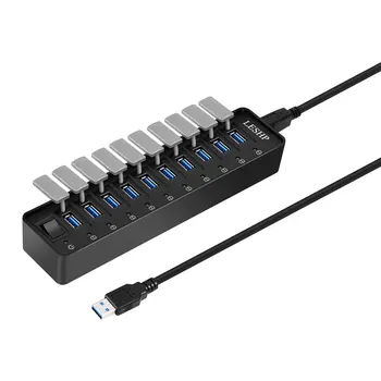 10 Prievadai USB 3.0 Hub Didelės Spartos 5Gbps USB 3.0 Duomenų centro Splitter su LED & Įjungti Išorinio Maitinimo Adapteris, skirtas PC Nešiojamas JAV Plug
