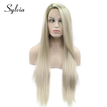 Sylvia Šviesūs Sintetinių Nėriniai Priekiniai Perukai Ilgas, Šilkinis Stataus Dalis Karščiui Atsparus Pluoštas Plaukų Moterims