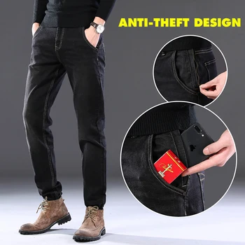 2020 Naujas Mens ženklo džinsus Mados Vyrams, Atsitiktinis Tiesiai Aukštos Ruožas Kojų Džinsus Anti-theft Dizaino Vyrų Juoda Karšto Parduoti Vyrų Kelnės