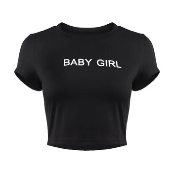 Moterų Pasėlių Viršuje Baby Girl Babygirl Raidžių Spausdinti Seksualus Slim Fit Marškinėliai Priežastinis Trumpomis Rankovėmis Moterims T Shirts Vasaros Viršūnes Apkarpytos Tees