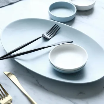Šiaurės paprasta matinės mėlynos baltos keramikos stalo Rinkinys Maisto Patiekalai, Ryžiai, Salotos, Makaronai Dubenėlį Sriubos Virtuvės Virėjas Priemonė 1 vnt