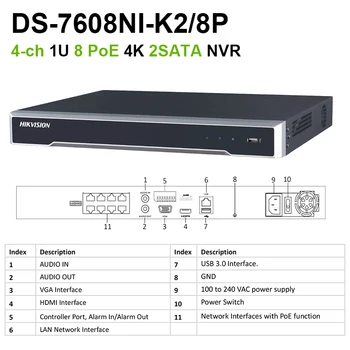 Hikvision Originalus DS-7608NI-K2/8P DS-7616NI-I2/16P Tinklo vaizdo įrašymo H. 265 2SATA 8/16POE 8/16CH 1U 4K NVR 