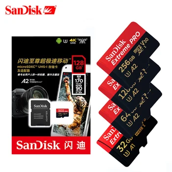 Originalios SanDisk Extreme Pro Mikro SD Kortelę iki 170MB/s A2 V30 U3 64GB 128GB 256 gb TF Kortelė Sandisk Atminties Kortelė Su SD Adapteriu
