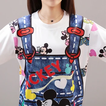Pavasarį, Vasarą Disney Animacinių filmų Mickey Mouse T-shirt Moterų Plius Dydis korėjos Harajuku Dirželis Suknelė Spausdinti Padirbtus Dviejų dalių Mados Viršų
