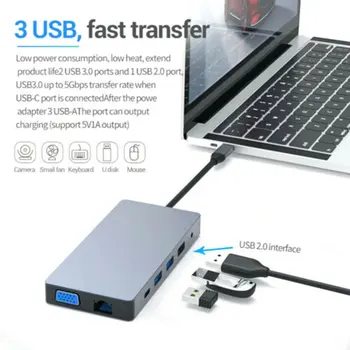 Naujausias USB Tipo C Hub Adapteris 12 1 Dvigubas USB C Tipo Dock For MacBook Su 4K HDMI-USB C USB3.0 Card Reader