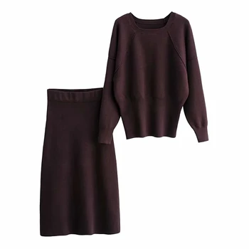 XNWMNZ Za Moterų 2020 M. Elegantiškos Mados negabaritinių megztinis ir mezgimo midi sijonas-line midi sijonas su elastingos juostos Moterų rinkiniai
