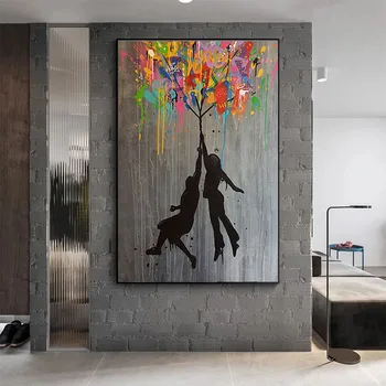 Abstrakti Gatvės Grafiti Meno Drobė, Tapyba, Modernus Banksy Balionas Mergina Cuadros Sienos Meno Nuotrauką Kambarį Namo Apdaila