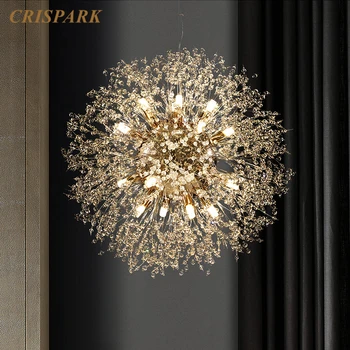 Crystal Starburst Šiuolaikinės Šviestuvo Šviesos diodų (LED) G9 Šiaurės Nerūdijančio Plieno Kiaulpienių Kabo Lempa Art Deco Miegamojo, Virtuvės Sala
