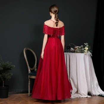 SSYFashion Naujas Prabangus vakarinę Suknelę Nuotaka Pokylių Elegantiškas Vynas Raudonas Kristalas Duobute Ilgai Oficialią Chalatai Moterims Vestido De Noche