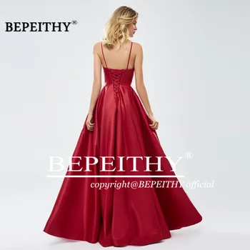 BEPEITHY Seksualus Ilgą vakarinę Suknelę Spagečiai Dirželiai Chalatas De Soiree Raudona Giliai V Kaklo Prom Šalis Suknelė 2020 m.