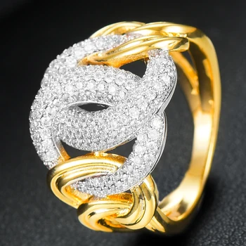 GODKI Prabanga Nuorodą Grandinės Bold Žiedai su Cirkonio Akmenys 