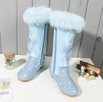 Elsa princesė vaikai auliniai batai nauji, žiemos mergaitės, sušaldyti, batai, Prekės ženklo Vaikų per kelius siekiantys batai mergaitėms sniego batai rožinė mėlyna
